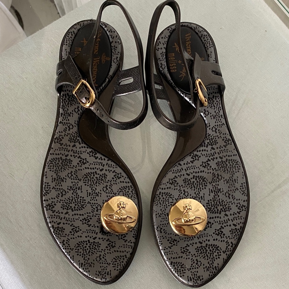 Vivienne Westwood for Melissa  Black/Grey Sandals with Gold Details Size 5